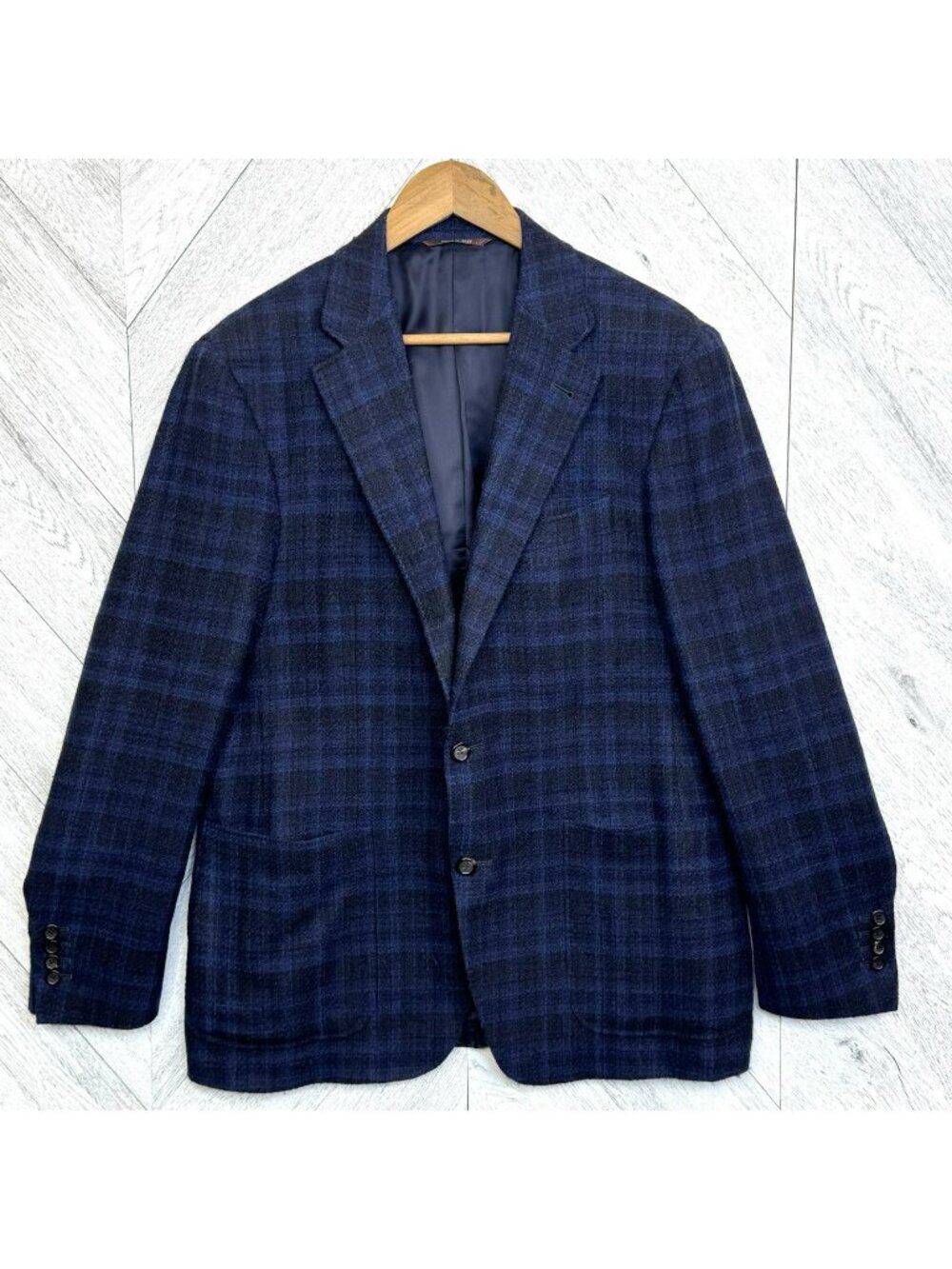 Canali Kei Blazer Sport Coat Jacket Mens 54 (US 44R) Blue Wool Silk Plaid Italy
